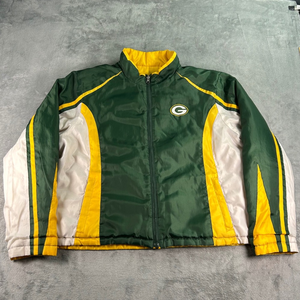 Green Bay Packers NFL Puffer Jacket Womens Green Gold Full Zip Embroidered Logo